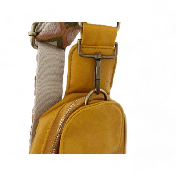 Yellow Vegan Leather Crossbody Bag | Guitar Strap NWT - Picture 3 of 8